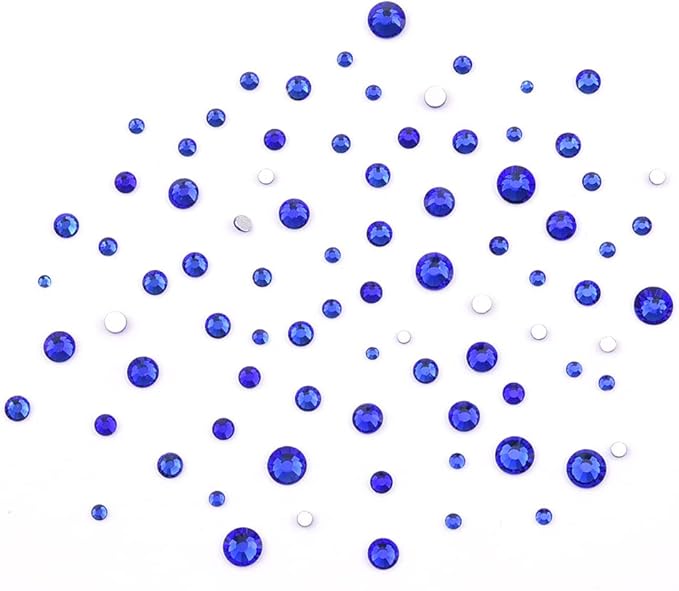820pcs Flatback Crystals Glass Variety Shapes Blue Nail Rhinestones Round Beads Size Assorted 3D Nail Decoration Jewels for Nails Art Supply