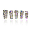 2025 Full Diamond Duck Nails Medium Square Reusable PMMA Acrylic Nails Handmade Full Coverage Deluxe 3D Crystal Fake Nail (With Box) Gift for Women (rhinestone, L)