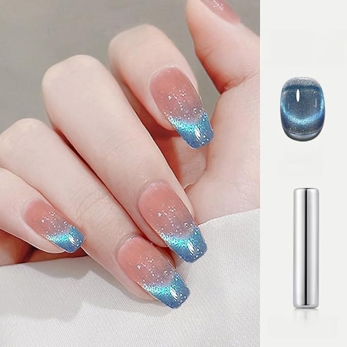 Cat Eye Gel Nail Polish Set with Magnetic Powder, 4 x 15ml Bottles, UV/LED Cured, Long-Lasting 4 Weeks, Stunning Magnetic Effects, DIY Manicure Kit, 06