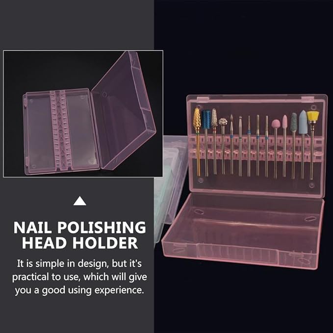 minkissy Nail Drill Bit Storage Box 14 Holes Organizer Case for 3/32 Inch Bits Manicure Grinding Head Storage Compact and Portable Nail Tool Holder for Salon and Home Use