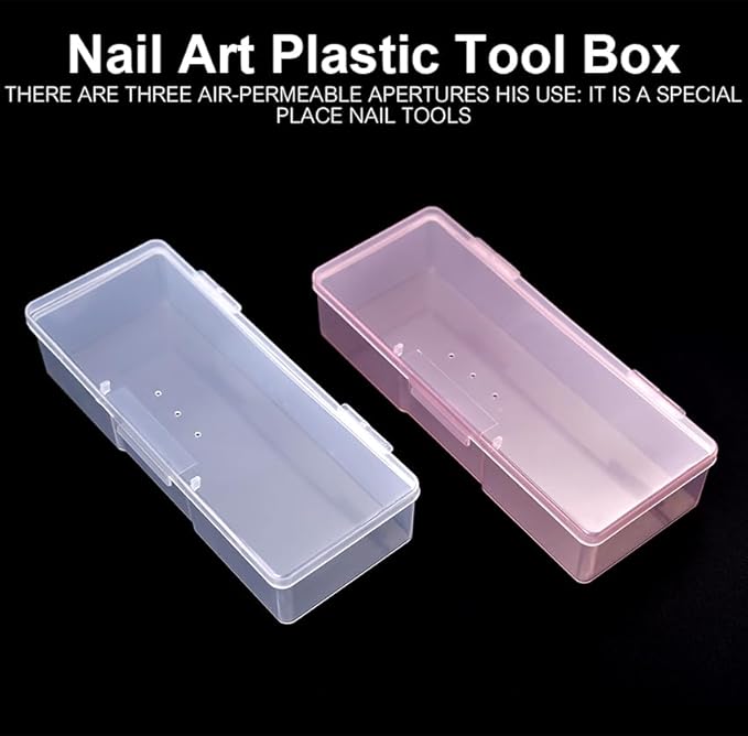 2Pcs Transparent Storage Boxes For Nail Tool Professional Pedicure Manicure Tools Set Plastic Nail Art Tool Box Storage Case Nail Supplies (White&Pink)