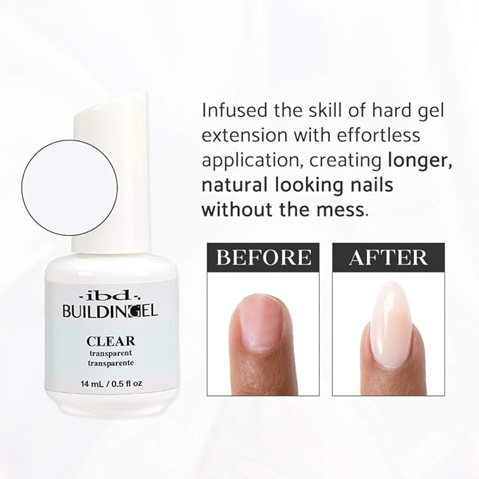IBD Building Gel Clear – Hard Builder Gel for Nails Extensions, Soak-Off UV/LED for Sculpting & Strengthening, Nail Enhancement Gels, 0.5 oz