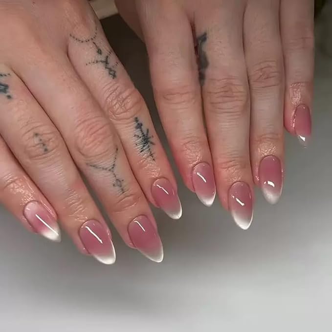6 Packs (144 Pcs) Press on Nails Medium Almond Fake Nails Solid Color False Nails with Designs Cat Eye Glue on Nails Full Cover Glossy Shiny Glitter Acrylic Stick on Nail for Women Manicure