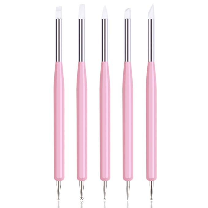 5pcs Nail Art Dotting Tools Pen Dual Head UV Gel Carving Pen Nail Silicone Brushes Set Pottery Clay Sculpting Tools Modeling Painting Drawing Tool DIY Art Craft (Pink)