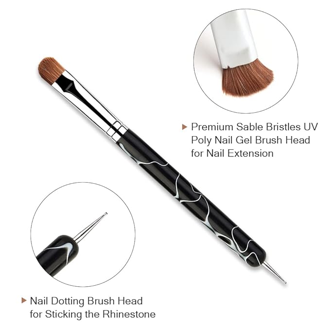 French Manicure Brush -Two Way Sable Nail Art Brush with Dotting Tool for Manicure Cuticle Clean Up Nail Art Design- Professional Nail Salon Quality Brush, Nail Dotting Pen (18#)