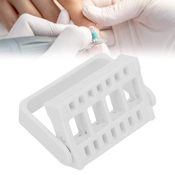 Brrnoo Nail Drill Bits Holder Display Organizer,16 Holes Nail Art Tools Exhibition Stand Rack Nail Salon Accessory Acrylic Nails Manicure Tools for Home Use or Nail Salon(white)