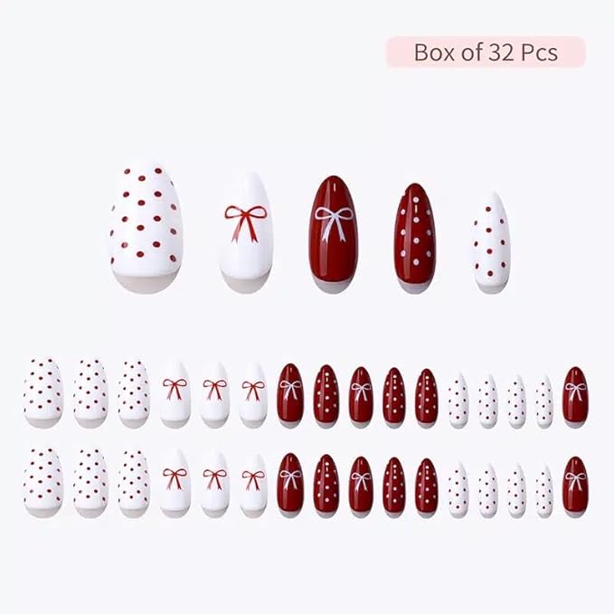 Press On Nails - Paris | French Tip, UV Finish Almond Nails, Reusable | 16 Sizes - 32 Nails in Kit with Glue (Love)