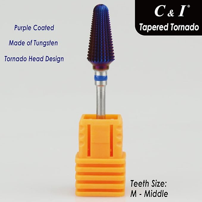 C&I Tapered Tornado & Olive Tornado Nail Drill, E File for Manicure Drill Machine, Professional Nail File to Quick Remove Nail Gels (M, Tapered)