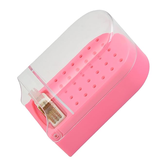 Nail Drill Bit Holder,Nail Drill Bit Display Box Plastic 30 Holes Transparent Portable Nail Drill Bit Holder with Cleaning Brush ()