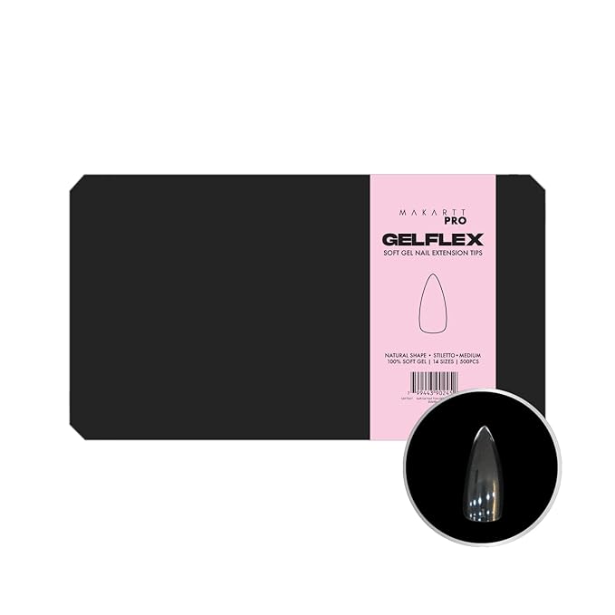 MakarttPro GelFlex Soft Gel Tips 500pc Box – Medium Stiletto Shape – 14 Sizes 00–9 – Clear Soft Gel Extensions – Easy to Apply, Lightweight, Professional Salon Quality