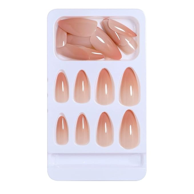 Press-On Nails, Medium-Length Glossy Transparent to Orange Ombre Instagram Viral Style, Showing the Noble Temperament of Women and Girls False Nails - 24 pcs (Orange, 0.04 Fl Oz)