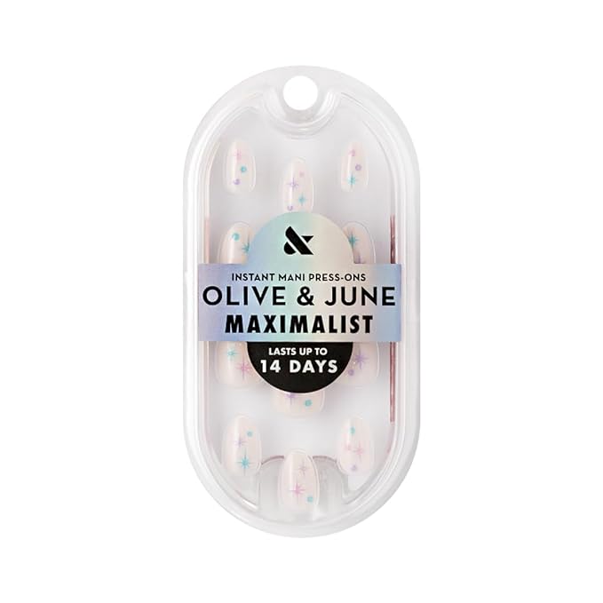 Olive & June Maximalist Instant Mani Press-On Nails (Glue) | 42 Fake Nails, 21 Sizes | Non-Toxic, Long-Lasting Big, Bold Gorgeous Realistic Look | Salon-Quality | Short, Almond | Sparkle Party