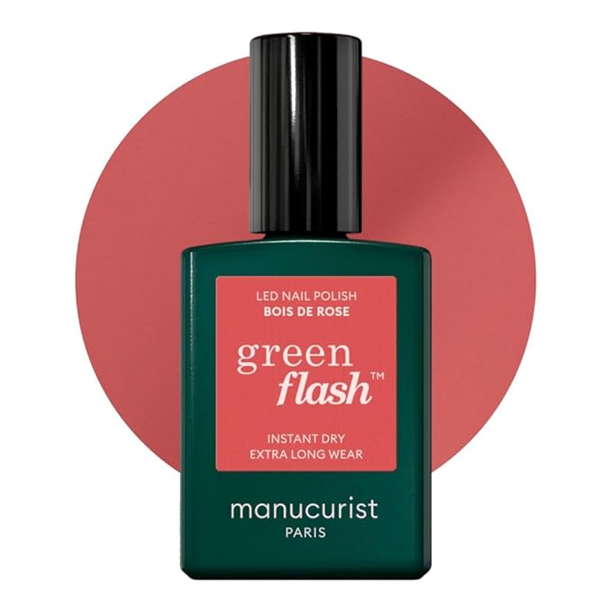 Manucurist Green Flash LED Bois de Rose Old Rose Gel Nail Polish - Vegan, 12-Free, Plant-Based - Strengthens and Protects the Nail - Gel Polish - Made in France - 0.5 fl oz