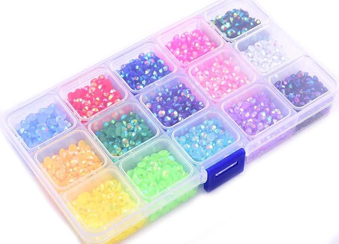 Transparent 17500PCS Flatback Rhinestones 15 Mixed Color Flat Back Gems Round Shape Crystals Rhinestones for Crafts Nail Face Art Shoes Diamond Painting (3mm?17500PCS+Tool)