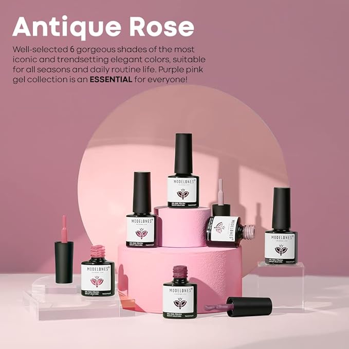 modelones Gel Nail Polish- 6 Colors Pink Brown Burgundy Red Gel Polish Set Peach Pastel Pink Nail Polish Kit Soak Off Manicure Set Nail Art Gift for Women DIY Home Salon