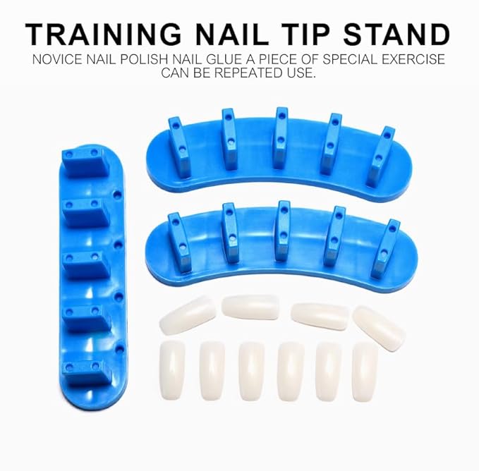 3pcs False Nail Art Tips Practice Display Stand Tool with 10 pcs False Nail Tips for Gel Nail Polish DIY Nail Training Tools (Purple)