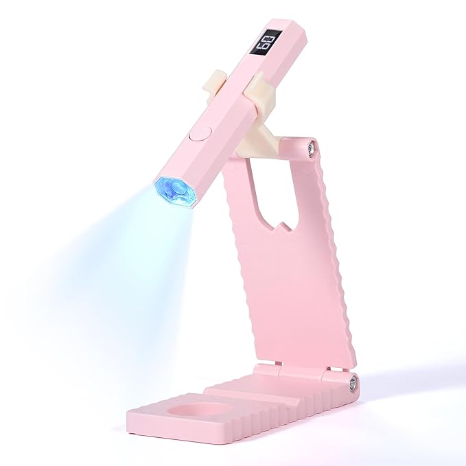 SAVILAND MiniUV Nail Lamp: Quick Dry Pink UV Nail Flash Cure Light with Foldable Stand Visible LCD 20/60s Timer Rechargeable Portable Cordless Gel Flash Cure Lamp Gel Tip Glue Rhinestone Decorations