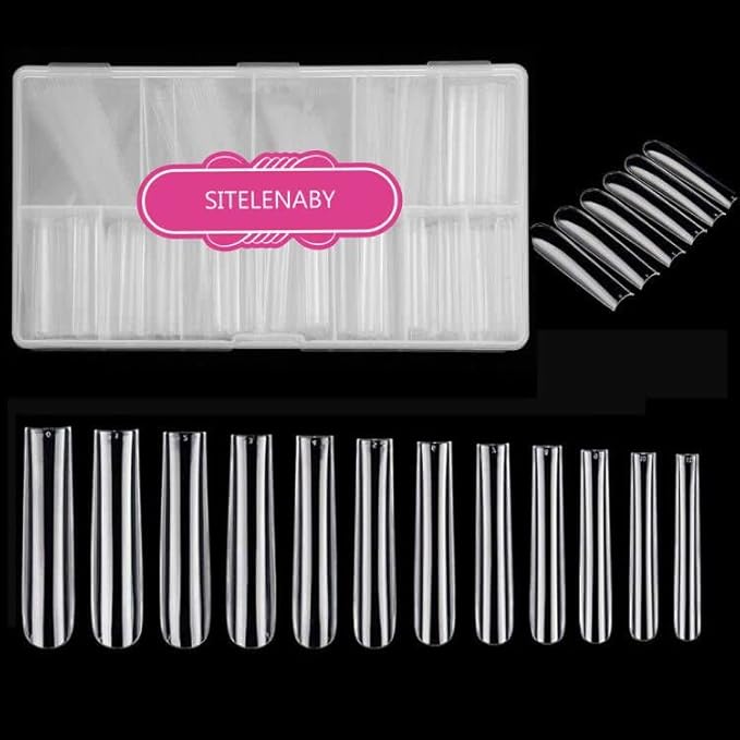 Acrylic 3XL Full Cover Square Nail Tips, 12 Sizes, 360pcs, Clear, Glossy Finish