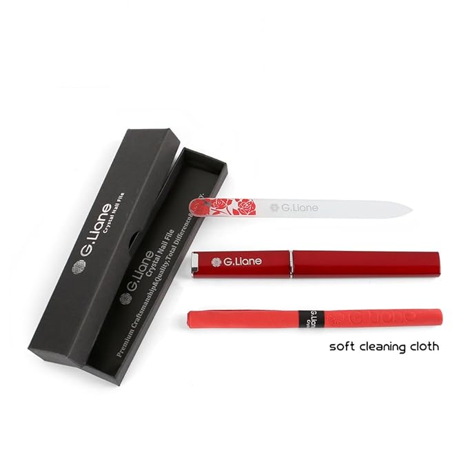 Premium Glass Nail File with Case Professional Crystal Fingernail Files Perfect Manicure Set for Women Men Kids Nail Care Gift Set(Rose Red)