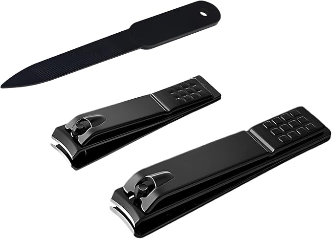 FIXBODY Nail Clippers, Black Stainless Steel Fingernail & Toenail Clippers & Nail File,Great Christmas Gift,Stocking Stuffers for Men and Women
