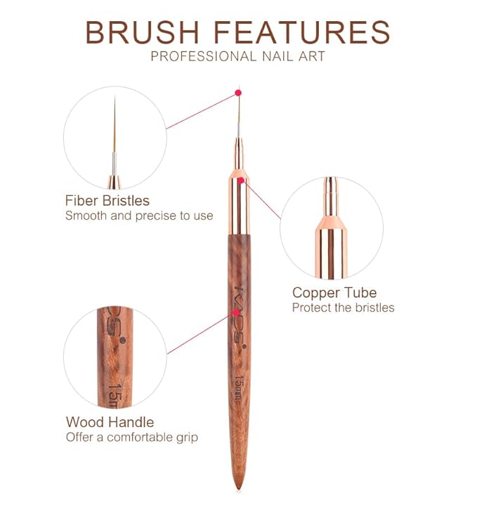 KADS Fine Liner Brush, Nail Art Striping Brushes 6/9/12/15/18mm Thin Line Nail Brush Detail Drawing Brush Gel Nail Polish Brush (Set of 5Pcs)