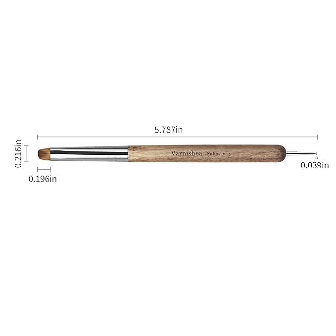 Kolinsky French Tip Nail Art Brush Solid Wood Handle Gel Acrylic Nail Dotting Tool for Manicure Clean Up and Dotting Manicure Tool Professional Nail Brush - Size 6, 1.0 Count