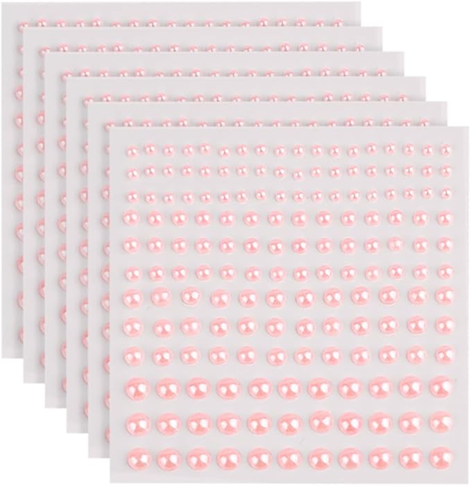 GSHLLO 1980 Pcs Multi Size Adhesive Pearls Flat Back Pearl Stickers Self Adhesive Face Pearls Stick On Body Pearls Makeup Decorative Pearls for Nail Crafts Pink