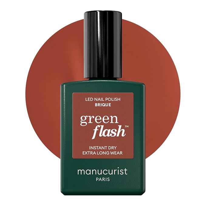 Manucurist Green Flash LED Brique Red Gel Nail Polish - Vegan, 12-Free, Plant-Based - Strengthens and Protects the Nail - Gel Polish - Made in France - 0.5 fl oz