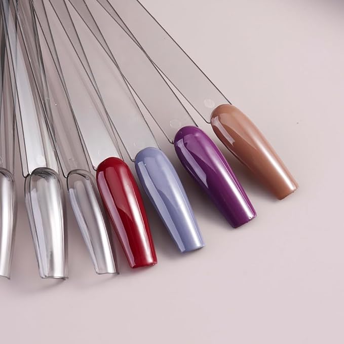 150 Pcs Nail Swatch Sticks with Ring, Transparent Black Ballerina Nail Art Tips, Long Coffin False Nail Sample Sticks, Polish Gel Display Practice Tools Nail Supplies for Home or Salon Use
