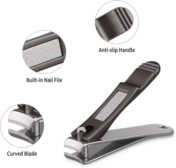 Nail Clippers Set with Build-in Nail File, Durable Sharp Zinc Alloy Fingernail Clipper and Toenail Clipper with Tin Case, Matte Gray
