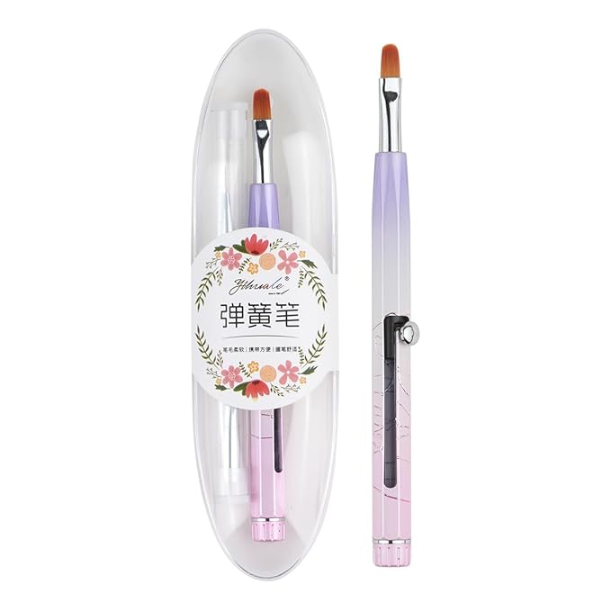 Nail Art Brushes Set, YIHUALE Push Contact Builder Nail Extension Gel Brush, Gel Polish Art Design Pen Painting Tools, Nail Art Liner Brush and Dotting Pen for Salon, DIY (Pink+purple, 1PCS)