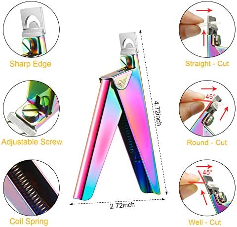 Mudder Acrylic Nail Clippers Kit False Nails Tips Cutter Professional Cuticle Trimmer Nipper Cutter Pusher Remover Stainless Steel Manicure Pedicure Art Tools Set Salon Home(Rainbow Color)