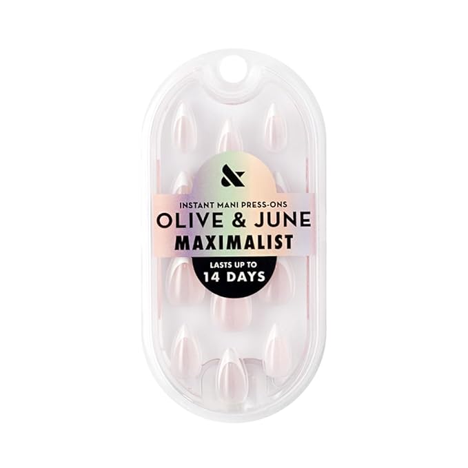 Olive & June Maximalist Instant Mani Press-On Nails (Glue) | 42 Fake Nails, 21 Sizes | Non-Toxic, Long-Lasting Big, Bold Gorgeous Realistic Look | Salon-Quality | Medium, Stiletto | Sharp French