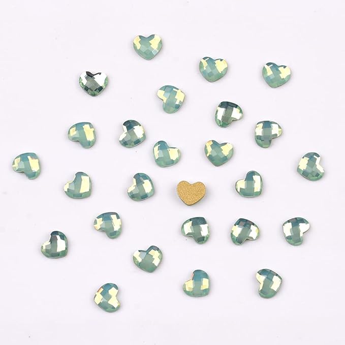 60pcs Mix Shapes Glass Rhinestones Flatback Green Opal Nail Gems 480pcs Round Beads 3D Decoration Crystals for Designs Acrylic Nails Crafts Bulk Pack