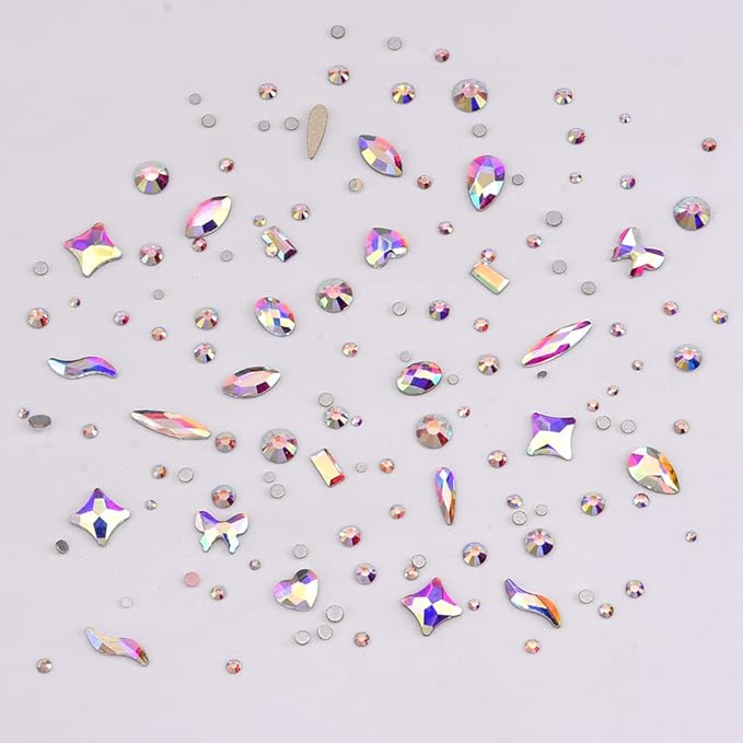 100pcs Mix Shapes Glass Ab Crystals Flatback Nail Decoration Gems 720pcs Round Rhinestones for Nails Crafts Assortment