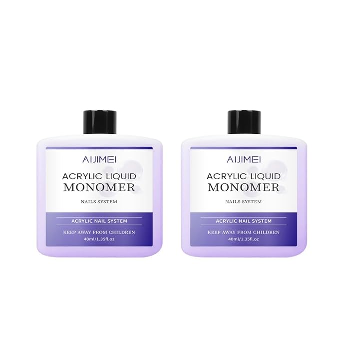 AIJIMEI Acrylic Liquid Monomer for Long Lasting 80ml Acrylic Liquid Professional Nail Art Supplies Suitable for Salon and Home 2.6fl.oz (2pcs 40ml)