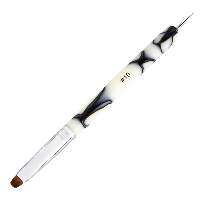 French Manicure Brush - 2 Way Nail Art Brush with Dotting Tool for Cuticle Clean Up & Nail Art Design - Professional Salon Quality, White, 10#