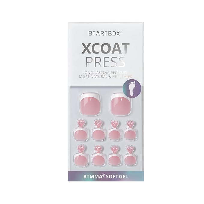 BTArtbox Press on Toenails Short, White French Tips Toenail Press Ons Square for Women, Light Weight Press on Toe Nails with Glue, Fake Toenails in 16 Sizes- 32 Toenails Kit, Timeless Grace