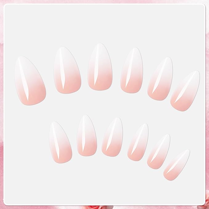 AddFavor 240pc Ombre Almond Press on Nails Medium Fake Nails - Glue on Nails Almond Acrylic Nails Press ons Nail Tips Medium Stick on Nails with Nail Glue and Adhesive Tabs for Women