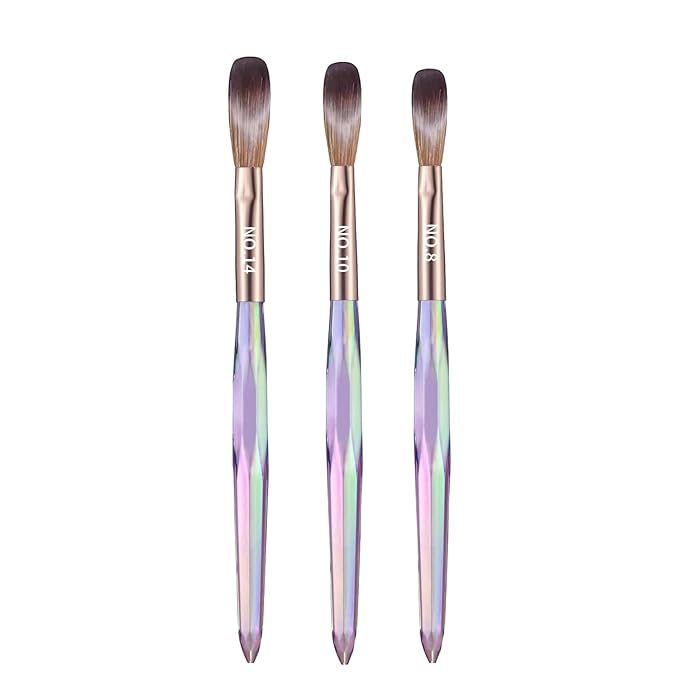 3PCS Acrylic Nail Brush Set,Size 8/10/14 Professional Nail Brushes for Acrylic Application Extension and 3D Carving for Nail Home Salon DIY