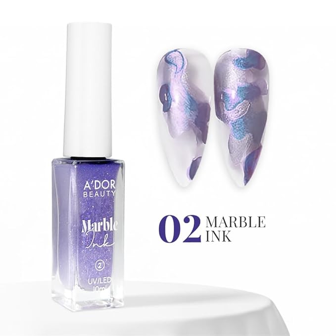 A'DOR BEAUTY Marble Ink for Nails Set - 12 Watercolors & 5 Metallic Shades, Blooming Gel Magic Nail Polish, Nail Art Supplies for Marbling, Veining & Abstract Nail Design - Marble-02