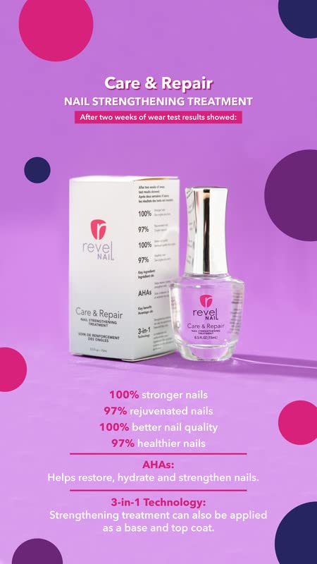 Revel Nail Care & Repair Strengthener, Clear Formula with AHA, Calcium & Vitamin E for Weak, Brittle or Peeling, Made in USA