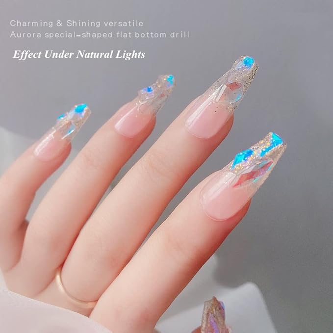 600 Pcs Flatback Rhinestones Set Aurora Crystals for Nails Gems for Crafts Mixed Shape Colored Nail Rhinestones Nail Stones 3D Nail Charms for Nail Designs (Colorful)