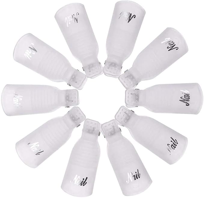 HiMo 10PC Plastic Acrylic Nail Art Soak Off Cap Clip UV Gel Polish Remover Wrap Tool (White)