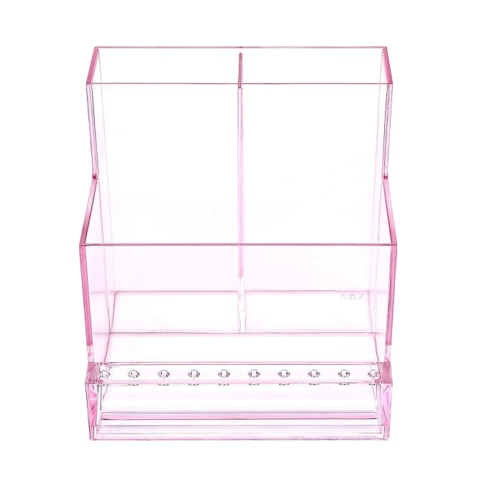 FRCOLOR Nail Drill Holder 10 Holes Mini Nail Drill Machine Bits Storage Box Transparent Acrylic Desk Organizer Stand Pink