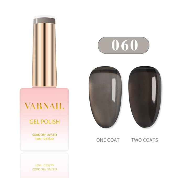 VARNAIL Jelly Gel Nail Polish Kit 6 Colors, Translucent Brown Sheer Series, Soak off U V Light Gel Nail Polish 15ml/ Bottle, Nail Art Manicure DIY Home Salon for Women Girls