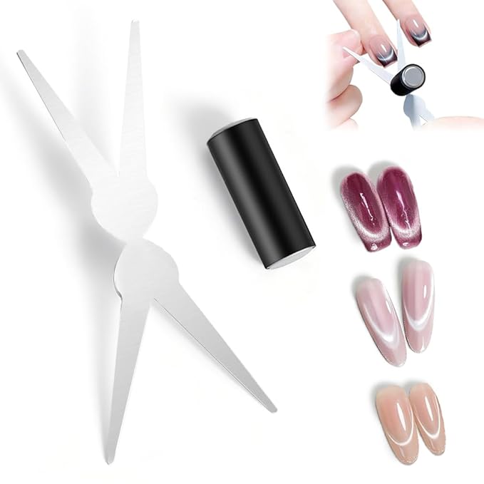 Cat Eye Nail Magnet Tool 2PCS Set, Scissor & French Tip Design for Cat Eye Gel Polish, Nail Art DIY Home Salon Kit