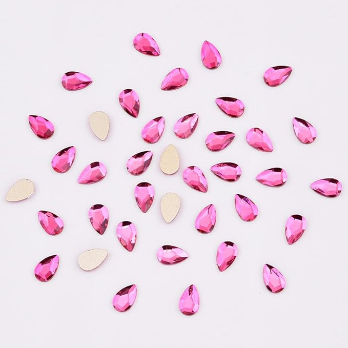100pcs Fuchsia Glass Nail Diamonds Rhinestones Flatback Multi 10 Different Shape Color Crystals Small and Large Assortment Bulk for Nail Art