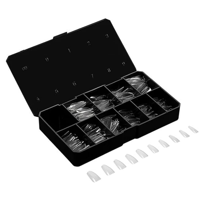 Gel Nail Tips Shape, 550 Pcs Half Matte Pre-Etched Press On False Nails, Full Cover Acrylic Nail Tips Kit for Nail Extensions, DIY Salon Nails. (Medium Coffin, Clear)