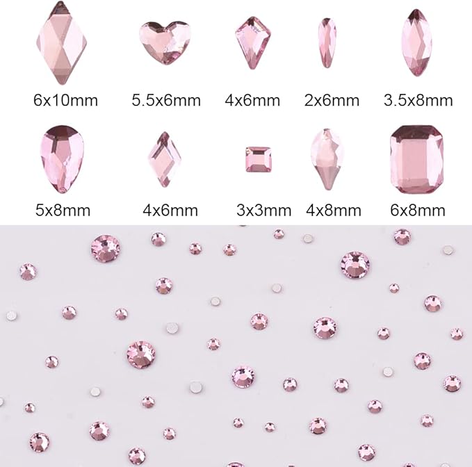 820pcs Pink Flatback Nail Art Shape Rhinestones Mixed Size 1.5-5mm Round Glass Nail Crystals Diamonds Stones Gems for Nail Art Makeup Clothes Shoes Crafts